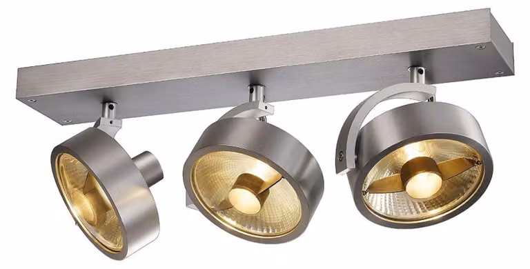 Plafoniera Kalu con 3 faretti sulla barra, Variante: 450 x 180 x 90 mm, 3 x 75 W, alluminio spazzolato