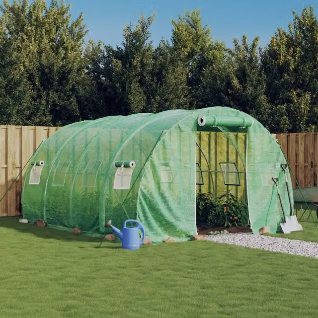 Serra vidaXL con telaio in acciaio galvanizzato verde e copertura in policarbonato, L: 4 m, P: 3 m, H: 2 m – 1