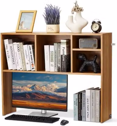 VEVOR Libreria da Scrivania in Legno con 1 Livello e Piedini Antiscivolo, Organizer per Ufficio e Casa, L: 94 cm, P: 24 cm, H: 73 cm, Colore Marrone