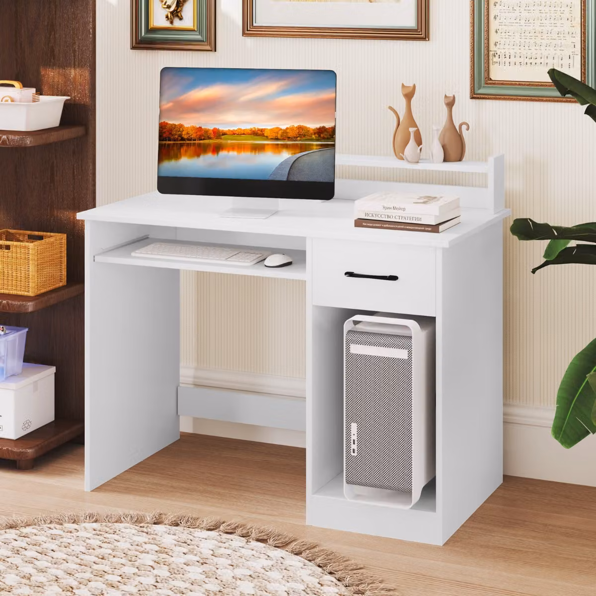 Scrivania per computer moderna Costway con porta di ricarica USB/Type-C e presa di corrente, colore bianco