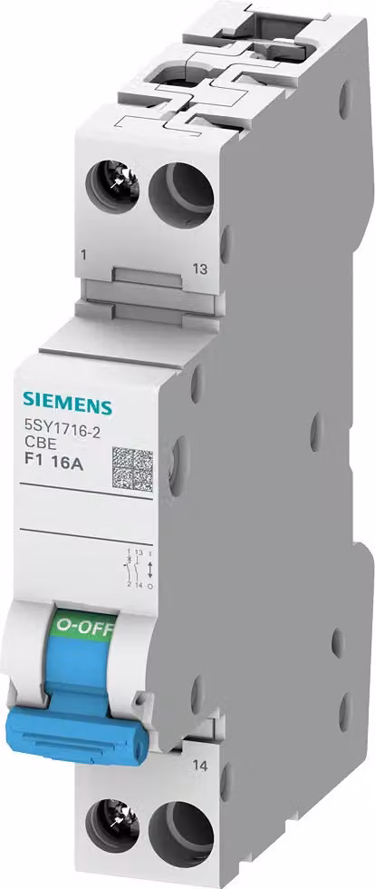 Interruttore di protezione Siemens a 1 polo con interruttore ausiliario, contatto di chiusura, caratteristica F1, 2A 5SY17022