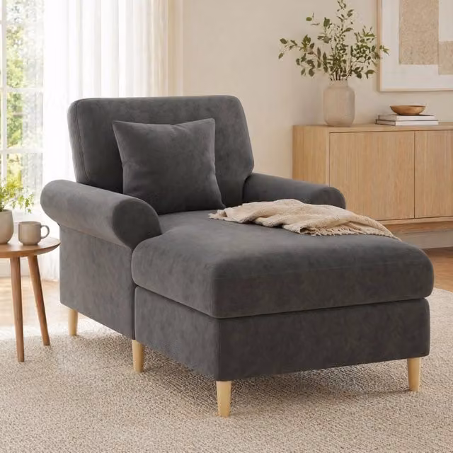 Poltrona reclinabile relax MIVRAY in velluto grigio con cuscino lombare e seduta sfoderabile