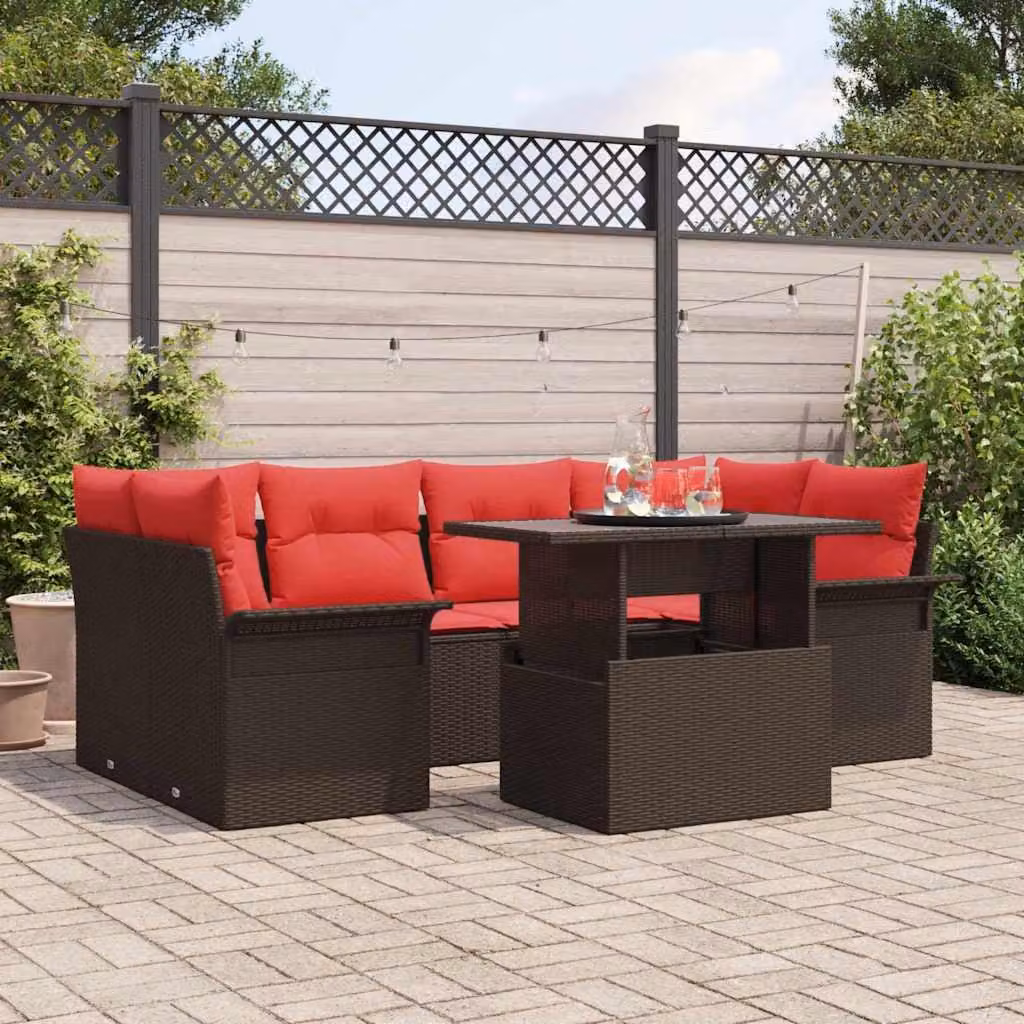 Maison Exclusive - Set da giardino composto da 7 pezzi, divano, in rattan sintetico marrone