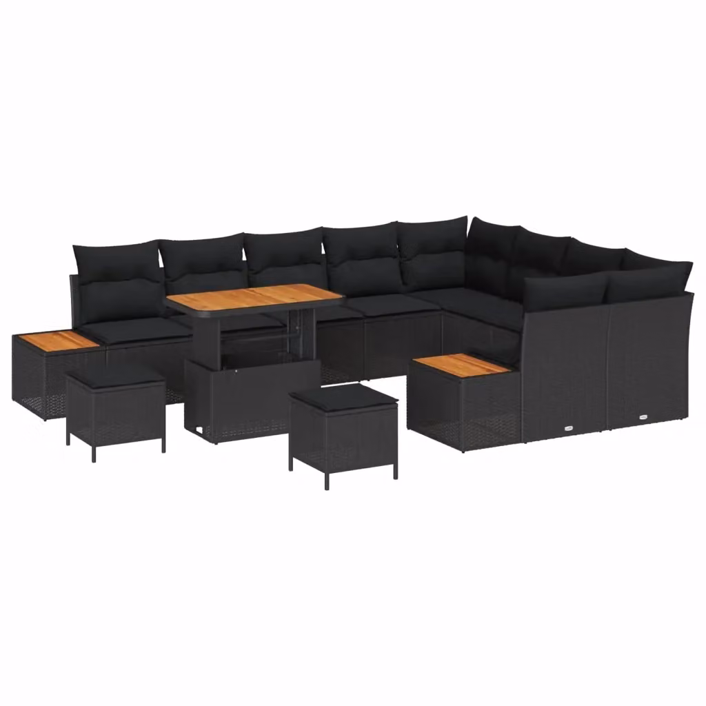 Set Divano da Giardino vidaXL a Forma a U con 12 Pezzi, Nero, con Cuscini e Tavolino da Esterno – 2