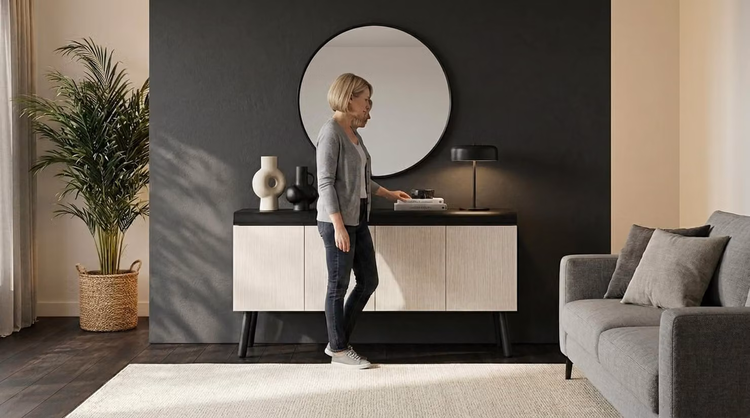 Modernes Sideboard grau stilvoll Kommode hochwertig Wohnzimmer