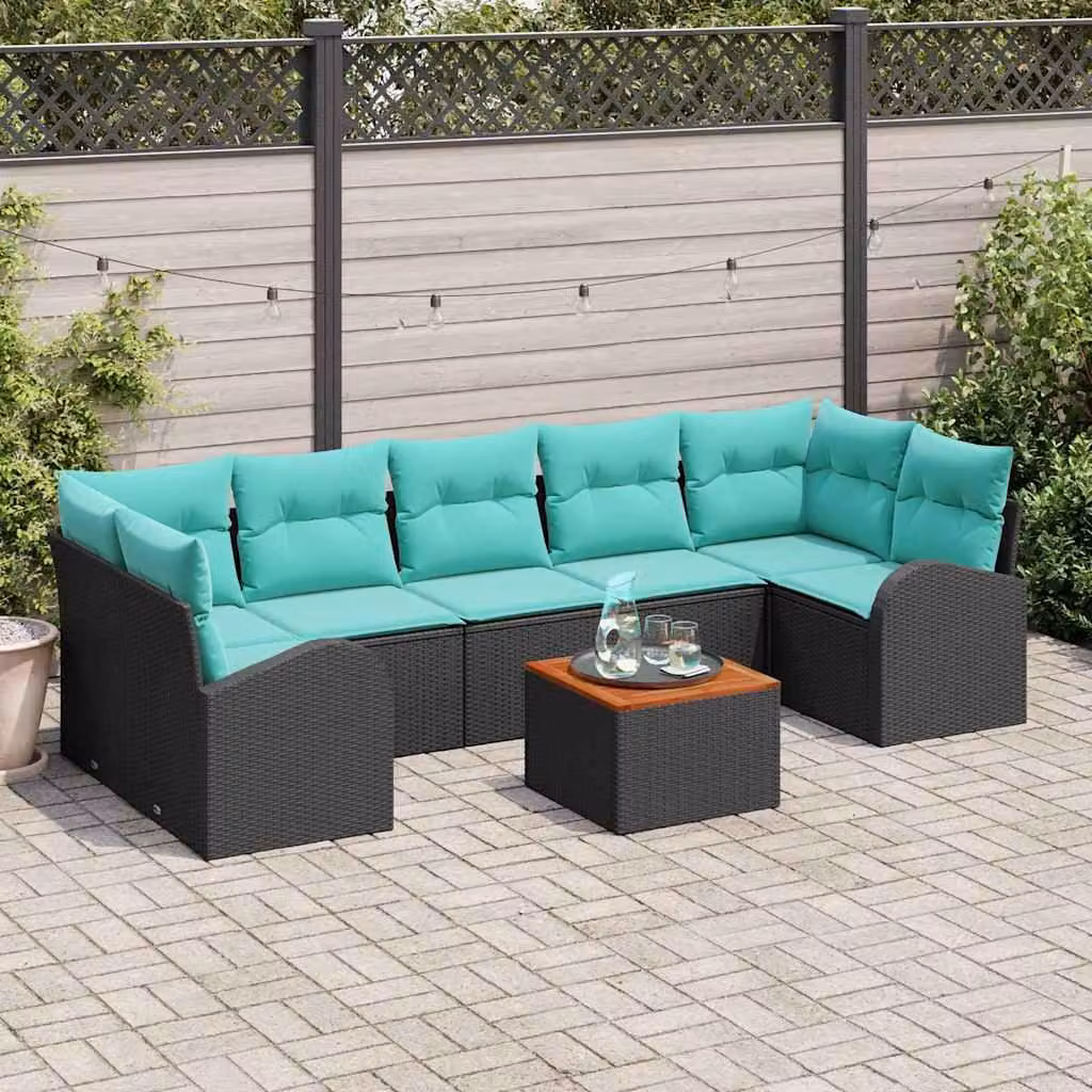 Maison Exclusive - Set da giardino composto da 8 pezzi. Divano e poltrone in rattan sintetico, colore nero e turchese