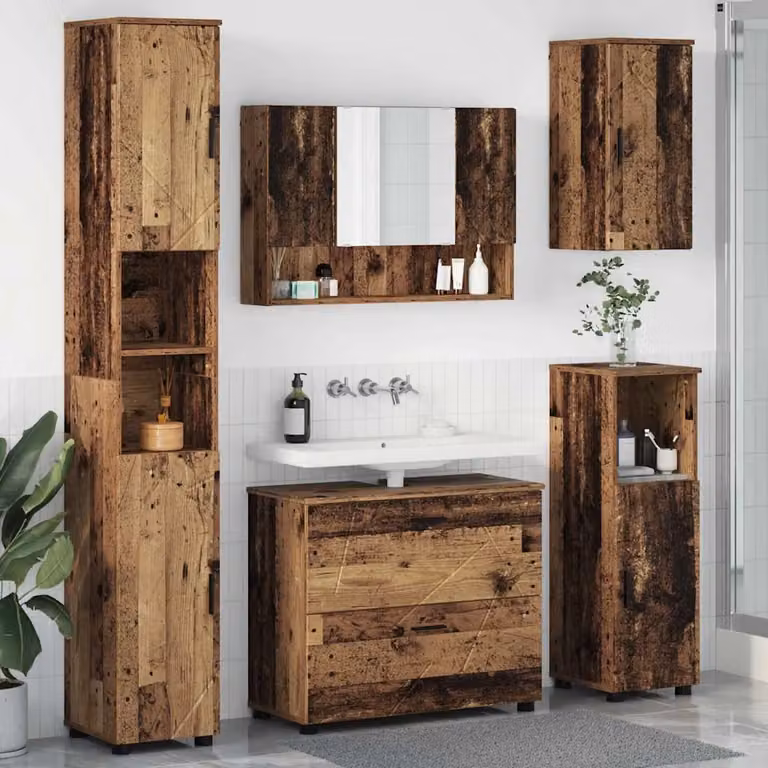 Set di mobili per il bagno vidaXL 5 pezzi in legno e metallo marrone L/P/H: 35 x 30 x 192 cm