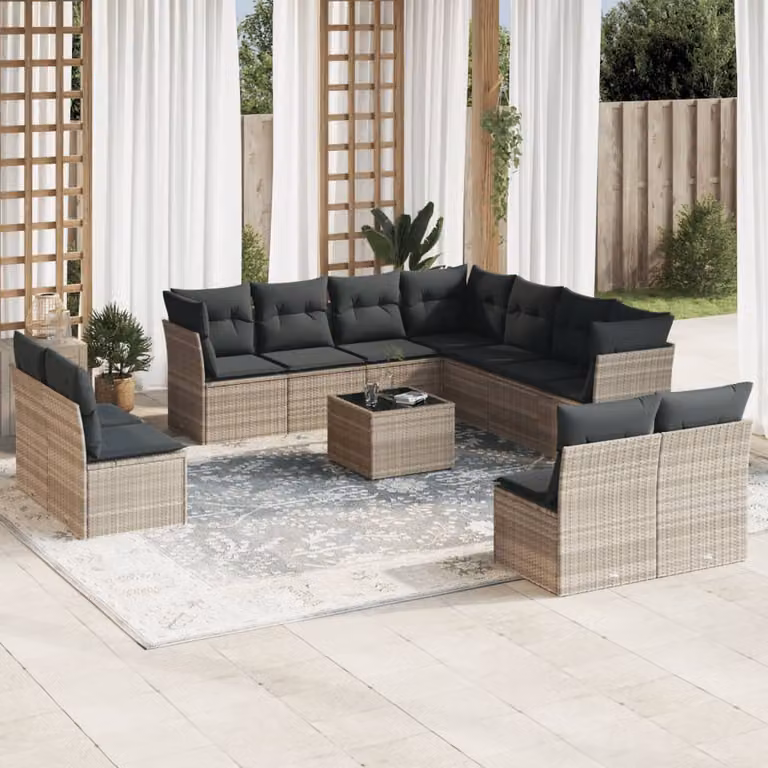 vidaXL Set Divano da Giardino a L in Polyrattan Grigio con Cuscini e Tavolino da Caffè