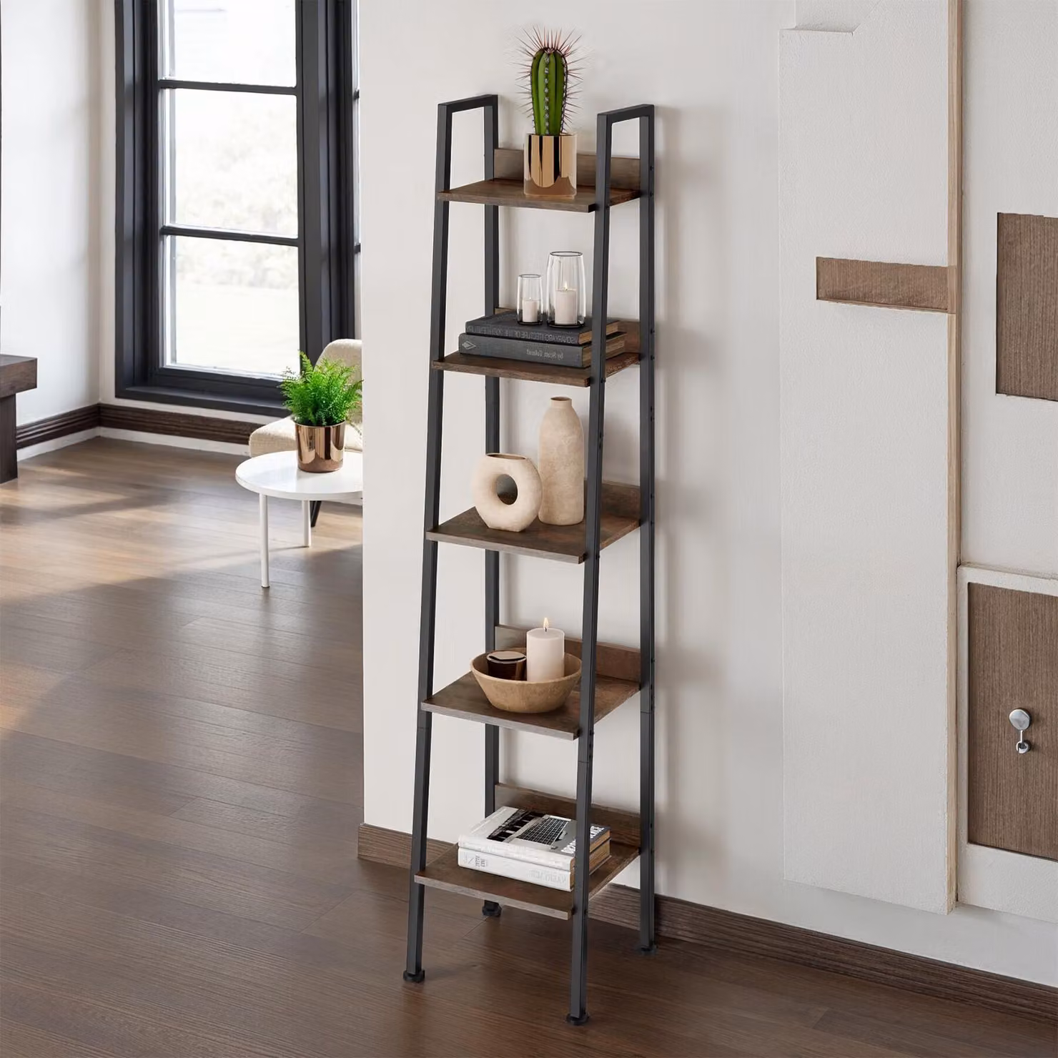 Scaffalatura Tectake in stile industriale in legno e metallo marrone, L: 35,5 cm, P: 31,5 cm, H: 170,5 cm – 2