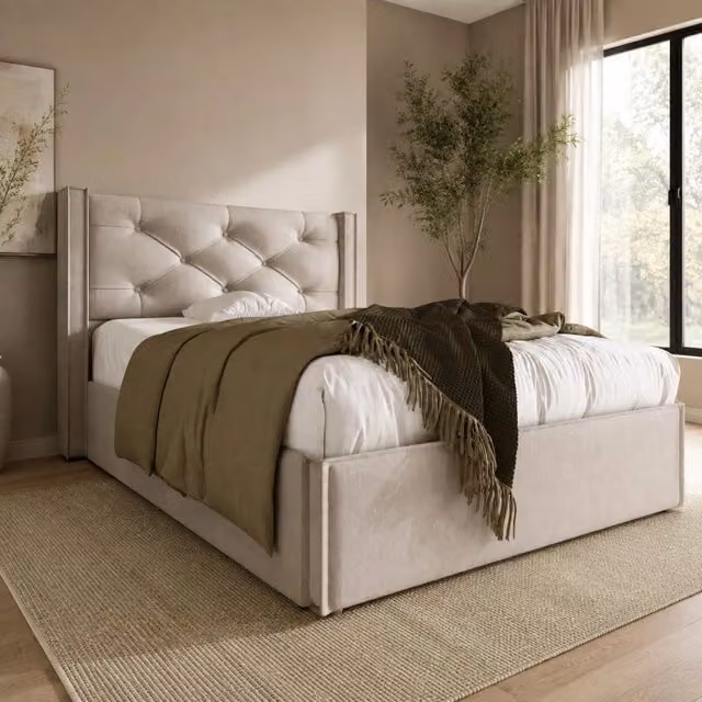 Letto singolo imbottito 90 × 200 cm con vano contenitore rete a doghe e testiera grigio chiaro