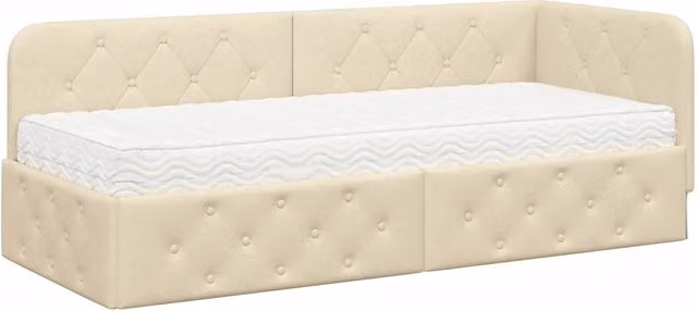 Letto singolo | Letto per adulti | Cornice del letto ad angolo Crema 80 x 200 cm Tessuto