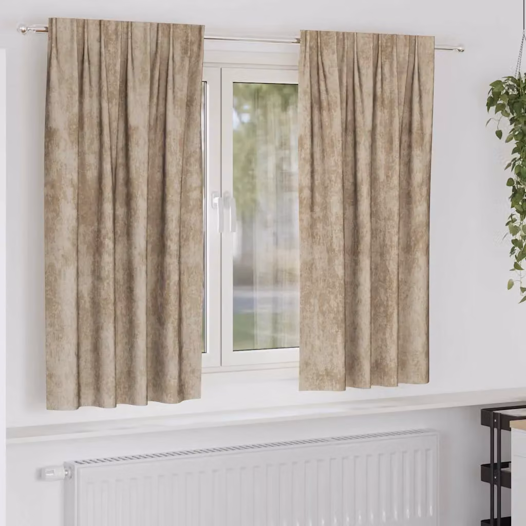 Set di 2 tende oscuranti in velluto vidaXL, colore beige, termoisolanti, L: 140 cm x H: 175 cm