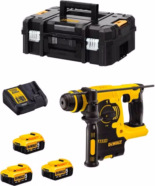 Tassellatore DeWalt DCH253P3 con 3 batterie da 5,0 Ah, caricabatterie DCB115 e sistema TSTAK II, Bianco e Giallo