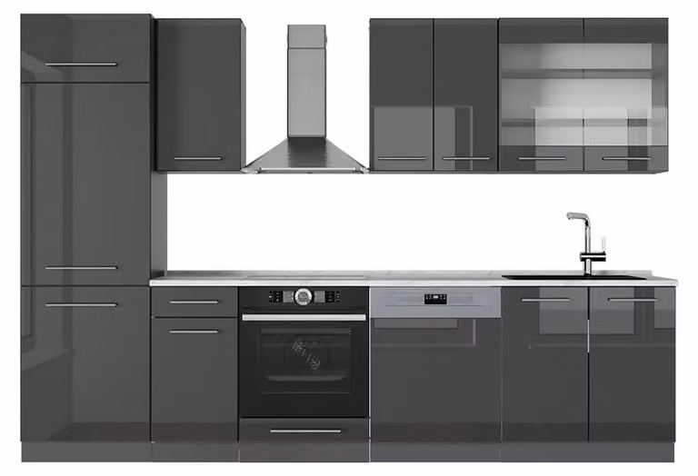 Cucina componibile Vicco Fame-Line Antracite lucido 300 cm , PL Marmo, Model 56817