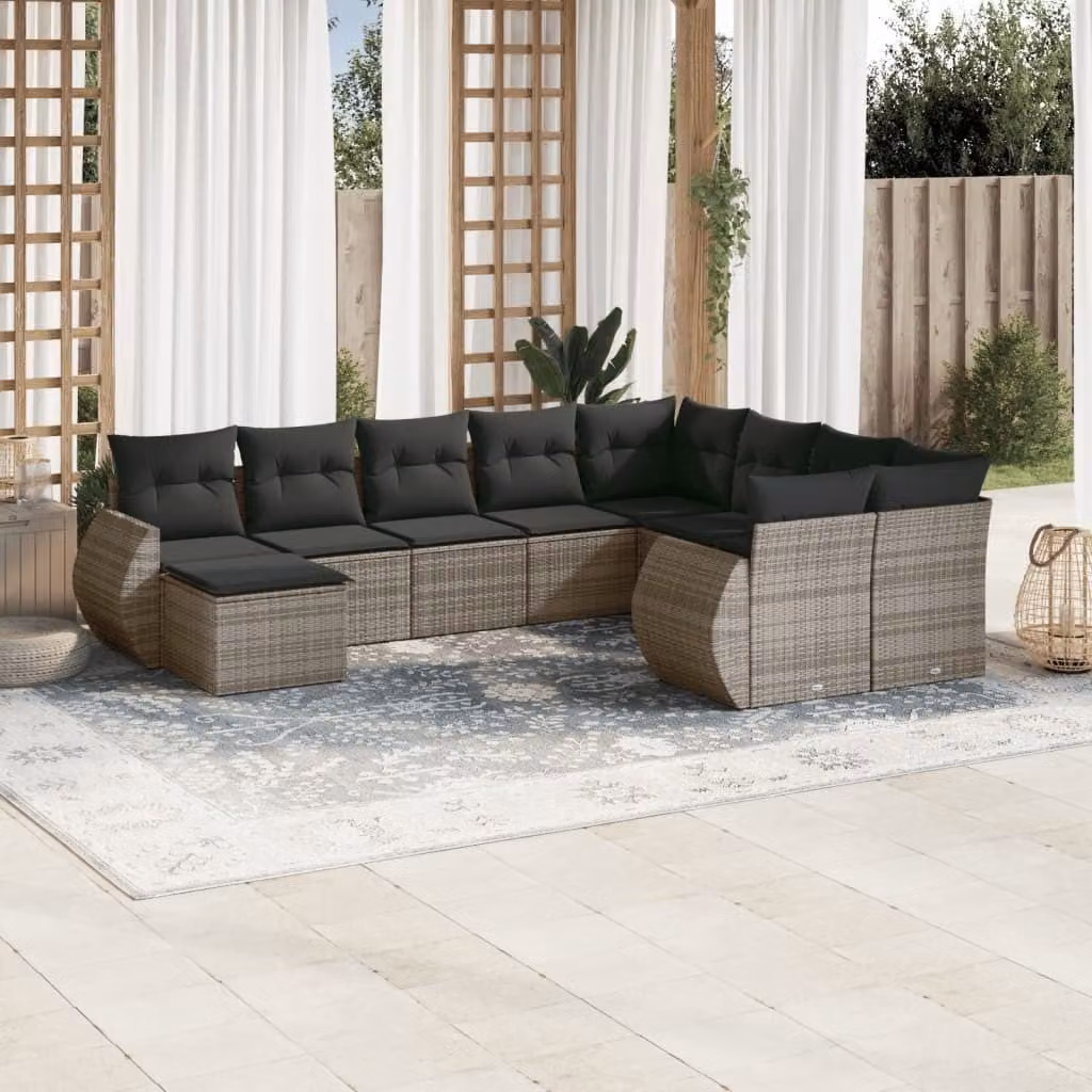 Maison Exclusive - Set Divano da Giardino 10 pz con Cuscini Grigio in Polyrattan