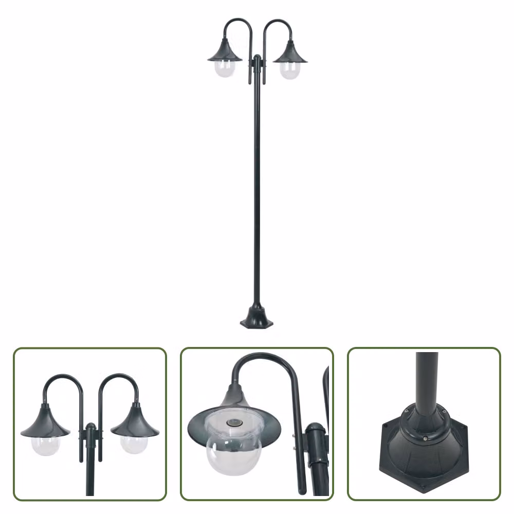 The Living Store Dissuasore da giardino E27 220 cm in alluminio a 2 lanterne verde scuro