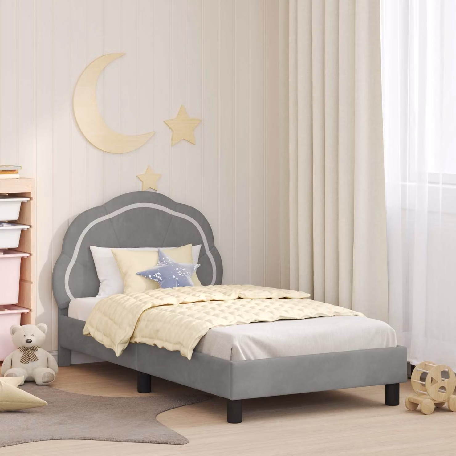 Struttura letto per bambini vidaXL in tessuto velluto grigio, L 160 x P 80 cm