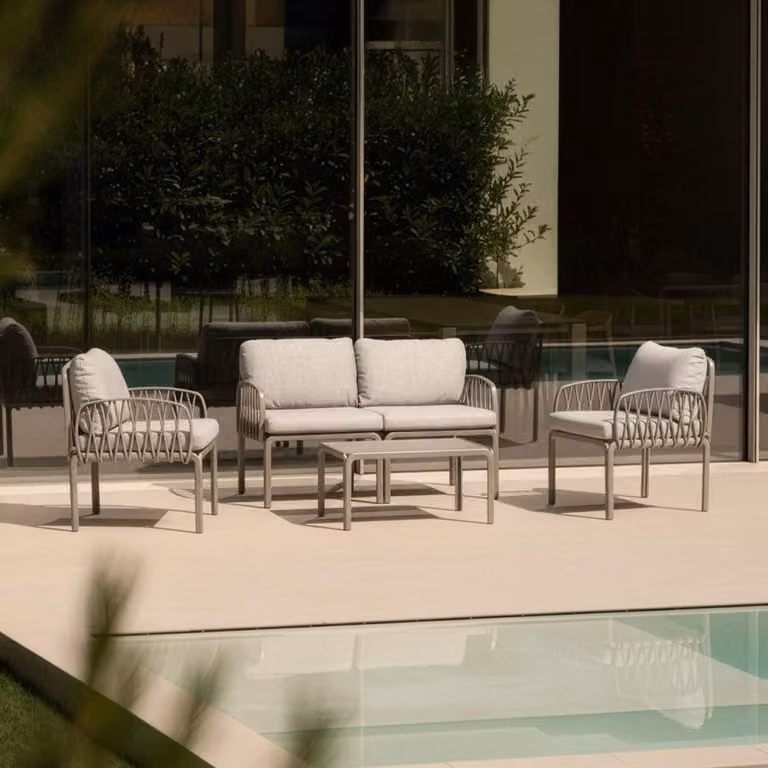 Set di mobili da giardino Divano con tavolo 2 poltrone Portofino Grand Soleil - Iuta beige