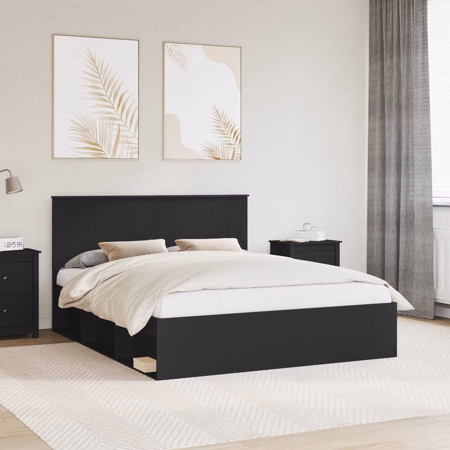 Struttura del letto moderna vidaXL in pino massello e MDF, colore nero, L 160 x P 200 cm