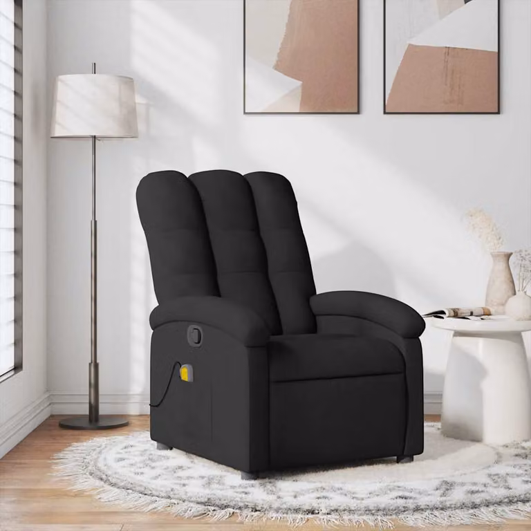 vidaXL Poltrona Reclinabile Relax in Tessuto Nero con Braccioli e Struttura in Legno e Metallo