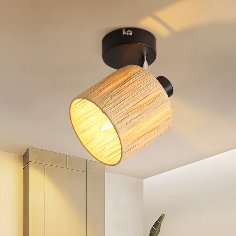 ZMH faretto da soffitto 1 fiamma plafoniera corridoio lampada da soffitto vintage faretto interno nero naturale spot da soffitto E14 carta 350° spot orientabili per camera da letto soggiorno (senza lampadina)