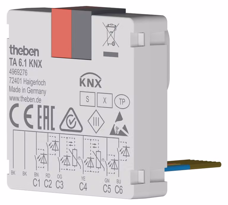 Theben TA 6.1 Interfaccia pulsanti KNX a 6 canali, ingresso binario, Data Secure 4969276