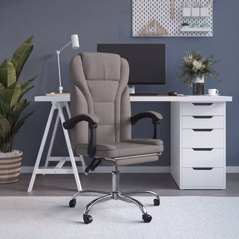 vidaXL Poltrona da Ufficio Reclinabile in Tessuto Beige e Grigio con Poggiatesta e Ruote