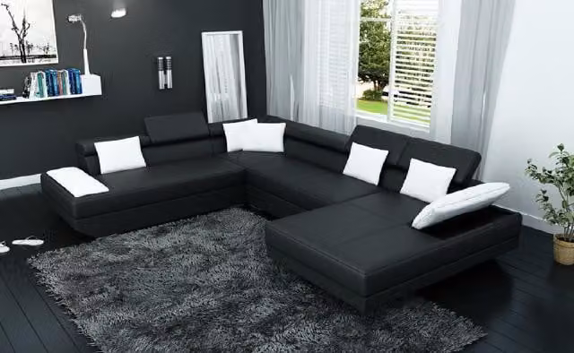 Ledersofa Sofa Couch Polster Eck Garnitur Wohnlandschaft XXL Big Ecksofa 2719D