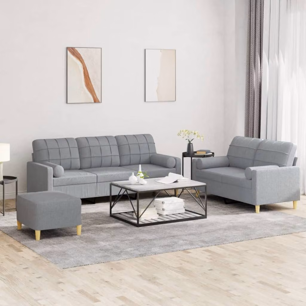 Maison Exclusive - Set divano 3 pezzi con cuscini in tessuto grigio chiaro