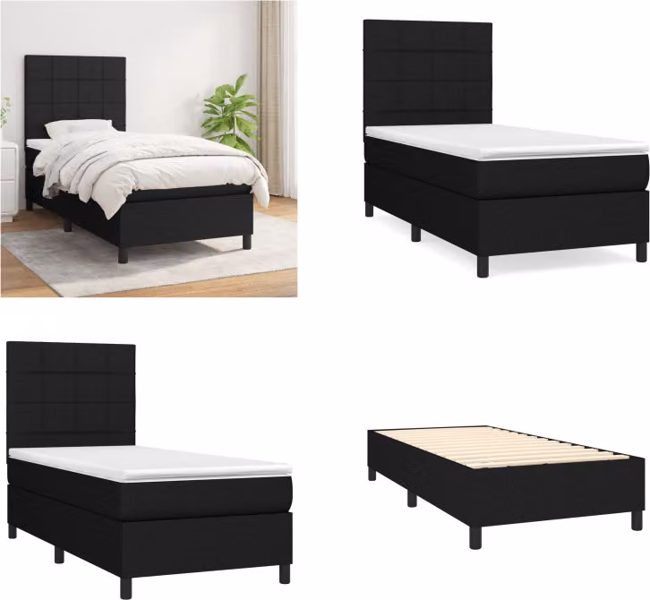 vidaXL Letto a molle con materasso nero 90x190 cm in tessuto - Letto a molle - Boxspringbetten - Bett - Schlafzimmermöbel