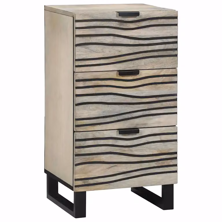 Armadio per media storage vidaXL in legno di mango e metallo, stile rustico, bianco, nero e beige