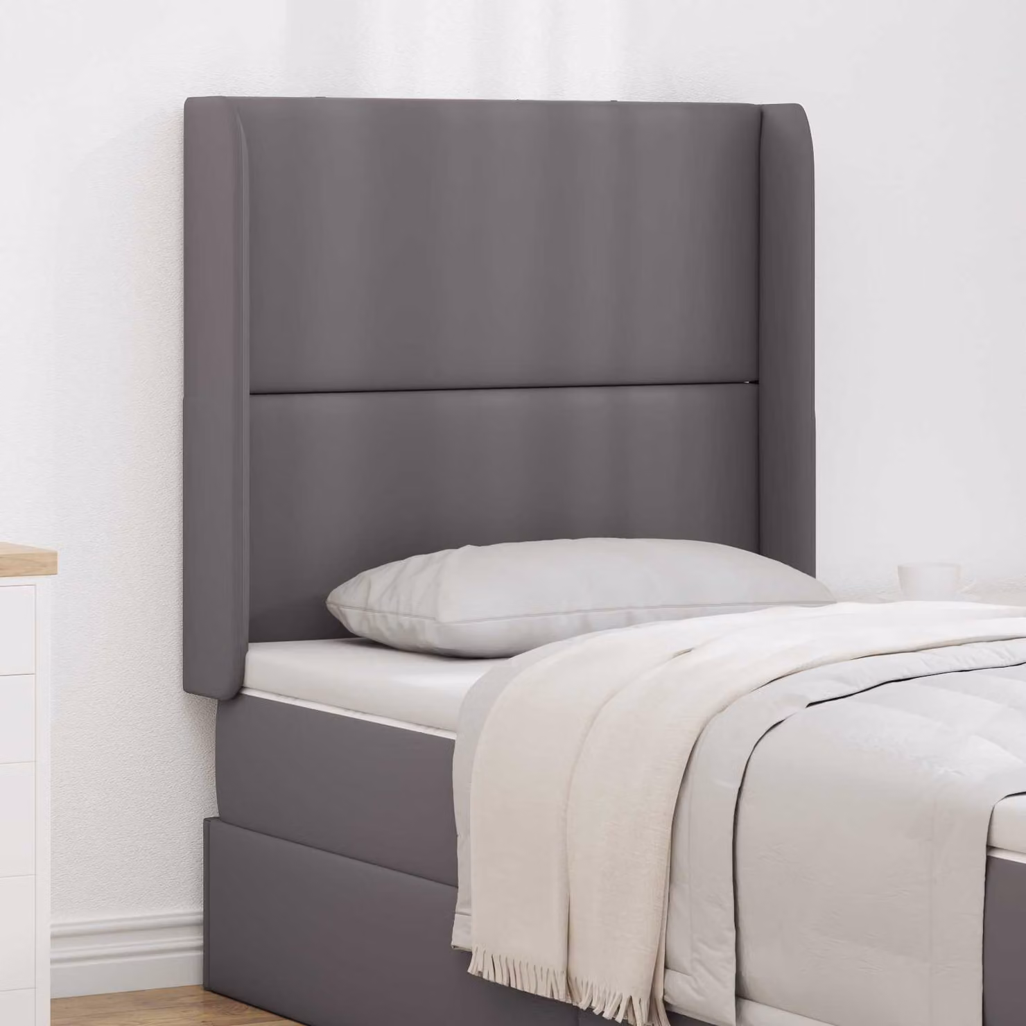 Testata del letto imbottita vidaXL in ecopelle grigia con struttura in legno e pannello moderno L: 185 cm, H: 80 cm, P: 16 cm