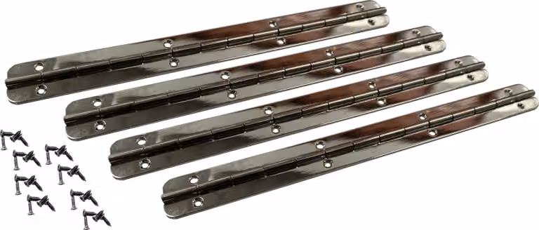 Set di 4 cerniere per pianoforte (argento, 175x17x1,2 mm, viti incluse)