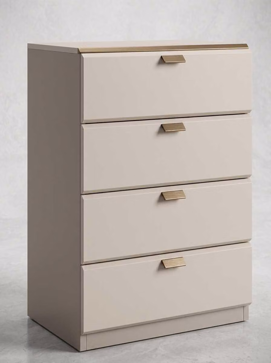 Comodino a cassetti, credenza, beige, moderno, elegante, raffinato