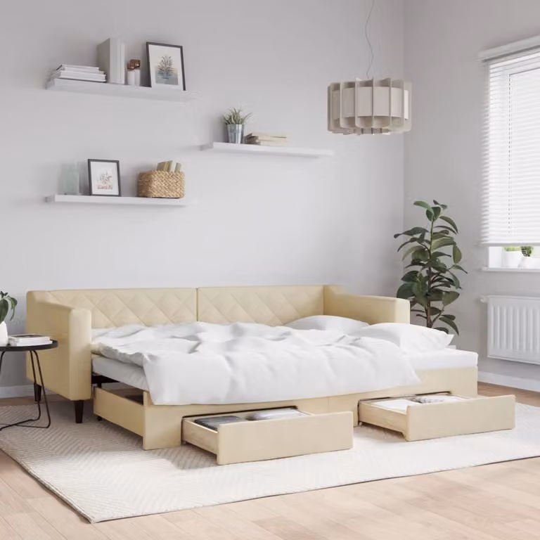 Maison Exclusive - Divano letto estraibile con cassetti, color crema, 80x200 cm, rivestimento in tessuto