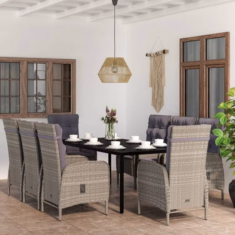 Maison Exclusive - Set da pranzo da giardino da 9 pezzi con cuscini grigi e neri