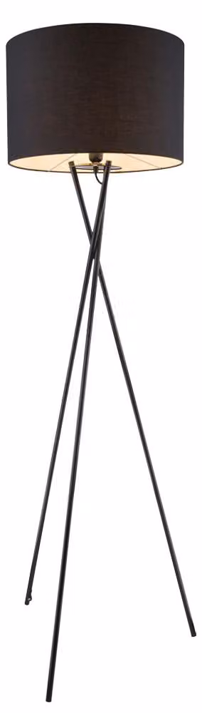 Lampada da terra, treppiede, tessuto, nero, altezza 160 cm