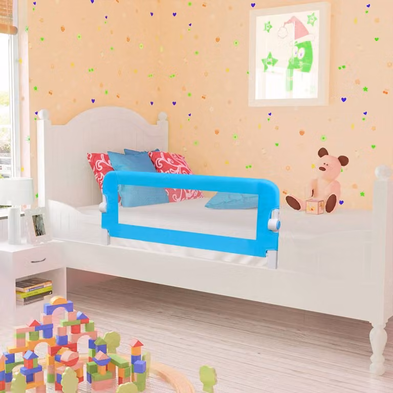 Set di 2 sponde per la sicurezza dei bambini vidaXL, blu, pieghevoli, L: 102 cm, H: 42 cm, P: 36,5 cm