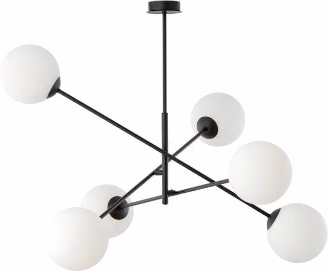 Lampadario 6 Luci Udden In Acciao Nero Con Bracci Regolabili E Vetro Opale