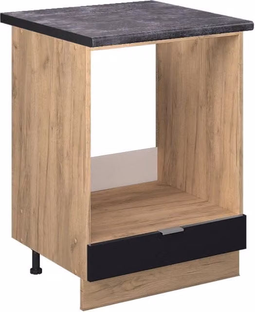 Mobile per forno da incasso Vicco Fame-Line Nero rigato e Rovere dorato con base Antracite, L: 60 cm, H: 82 cm