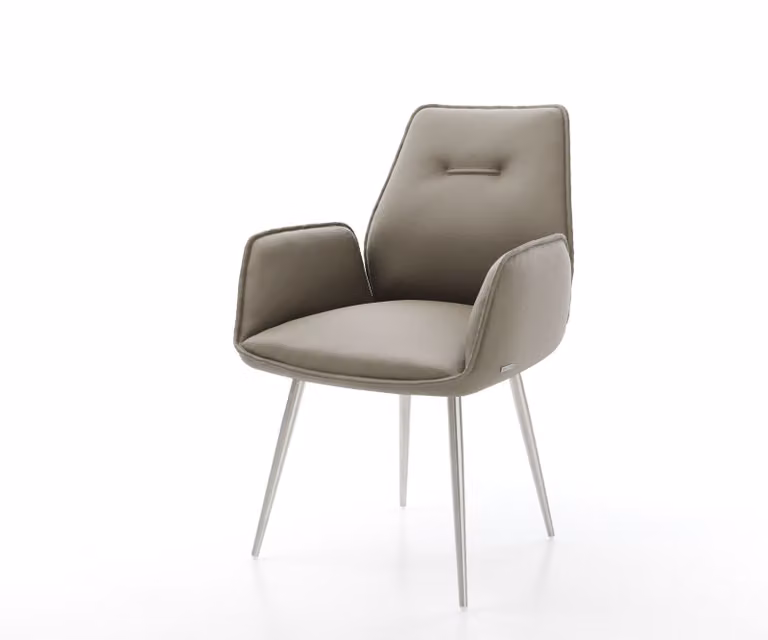 DELIFE Sedia da pranzo Zoa-Flex in vera pelle color argilla, con base a 4 gambe coniche in acciaio inossidabile e molle insacchettate