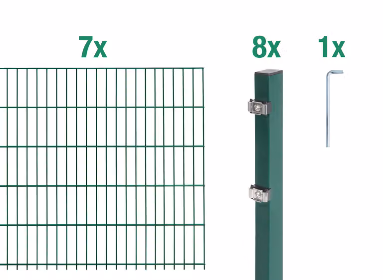 Alberts 646417 Recinzione a doppia rete metallica come set completo di 16 pezzi, verde, altezza 80 cm, lunghezza 14 m