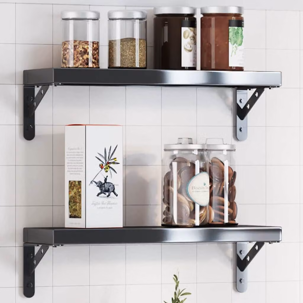 Set di 4 staffe per mensola vidaXL in acciaio inox nero opaco, L: 15 cm, P: 2,5 cm, H: 11,5 cm