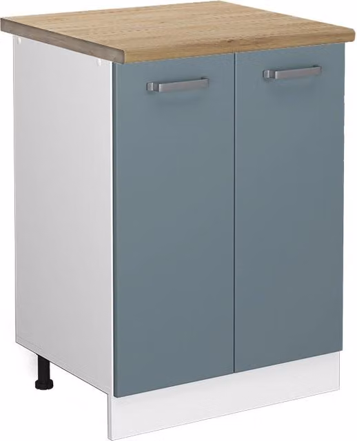 Mobiletto base cucina Vicco R-Line con ante a battente, Grigio-blu/Bianco/Rovere, L: 60 cm, H: 81,6 cm