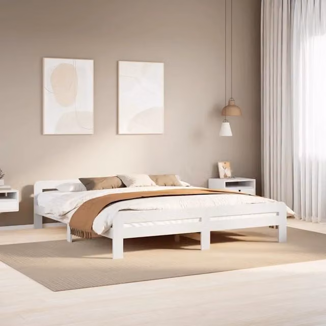 Letto matrimoniale in legno massello di pino bianco vidaXL L/P/H: 180 x 200 x 85 cm