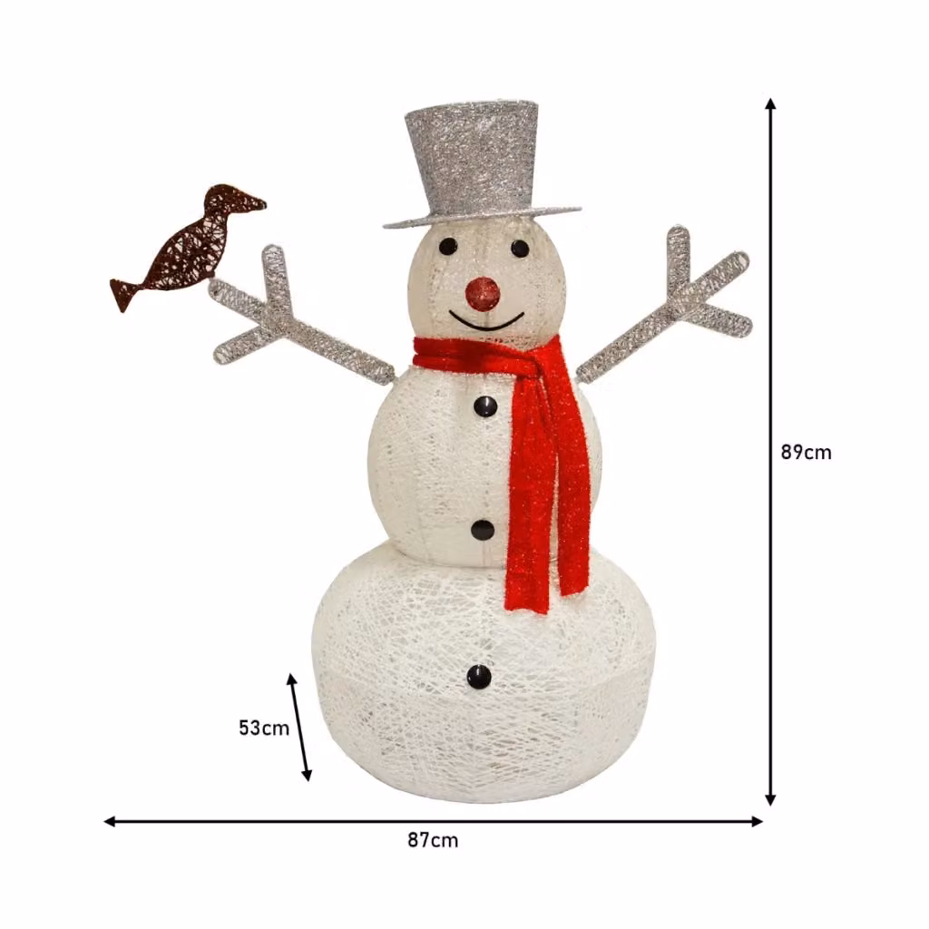 Pupazzo di Neve Luminoso MonsterShop con Luci LED per Decorazione Esterna da Giardino e Casa, Bianco, H: 89 cm, L: 53 cm, P: 87 cm – 2