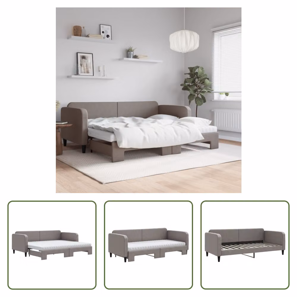 The Living Store Lettino allungabile con materassi Taupe 90x200 cm in tessuto