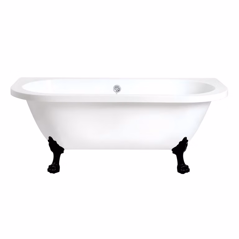 Vasca da Bagno Tradizionale Freestanding Bianca a Parete - 1685x780mm con Piedini a Zampa di Leone Neri - Richmond