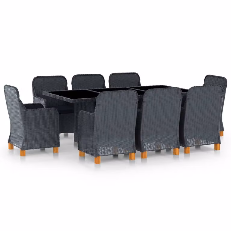 set da pranzo da giardino 9 pezzi con cuscini in poly rattan grigio scuro