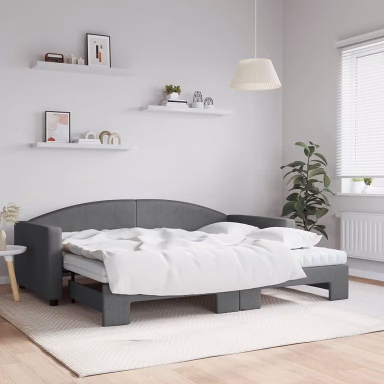 vidaXL Divano Letto Estraibile con Materasso Grigio Scuro